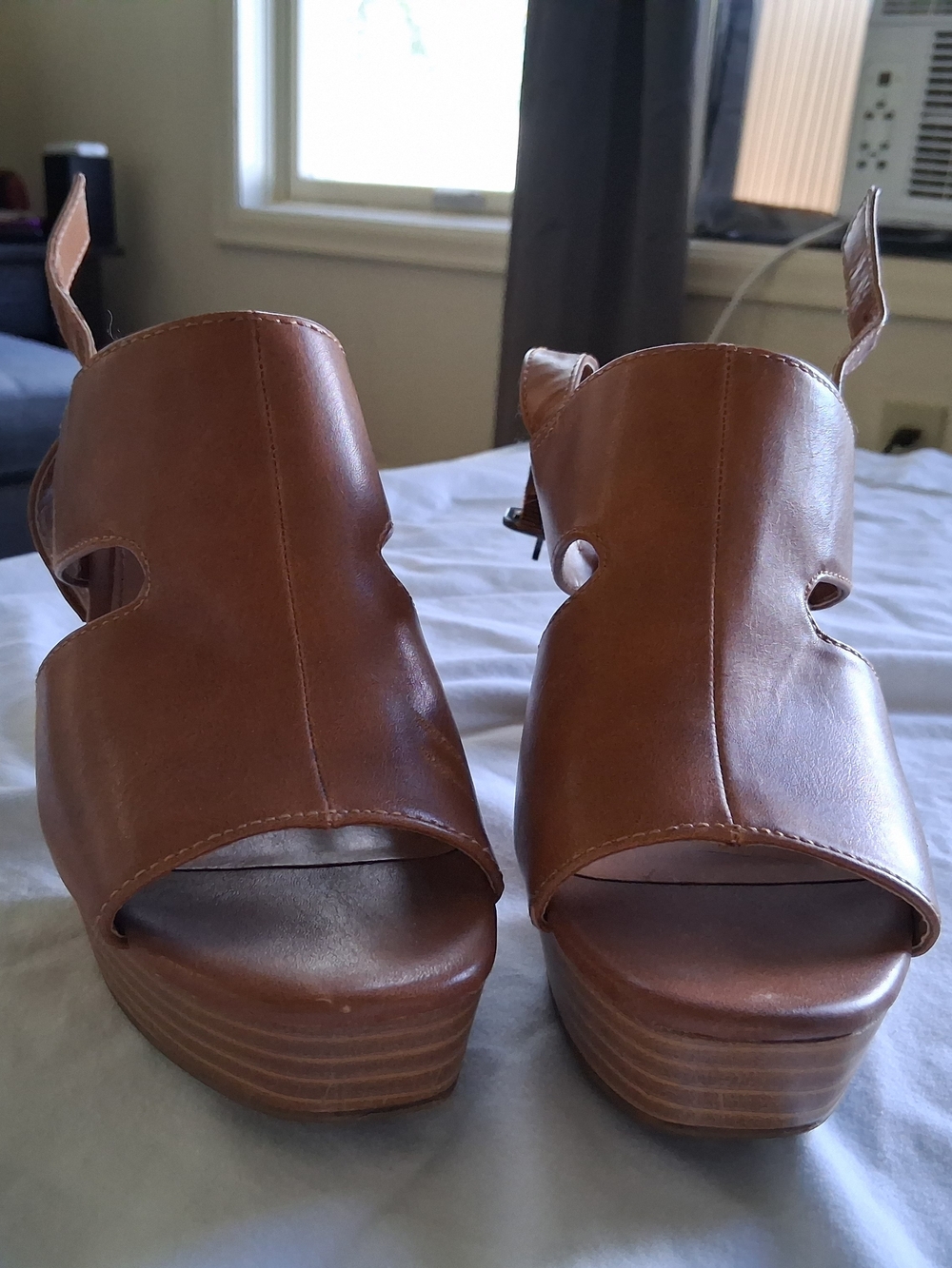 Ana's Brown Leather Platform Sandals